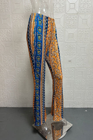 High-Waisted Patterned Flare Pants