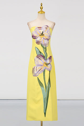 Strapless Floral Midi Dress