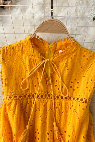 Button-Front Eyelet Maxi Dress