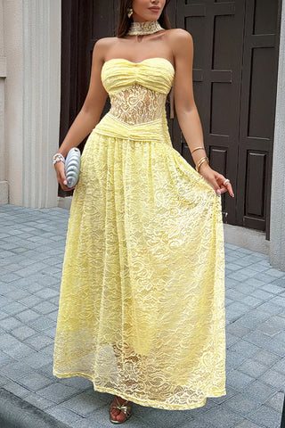 Elegant Strapless Lace Maxi Dress