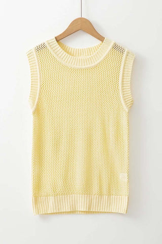 Hollowed Knit Round Neck Sweater Vest