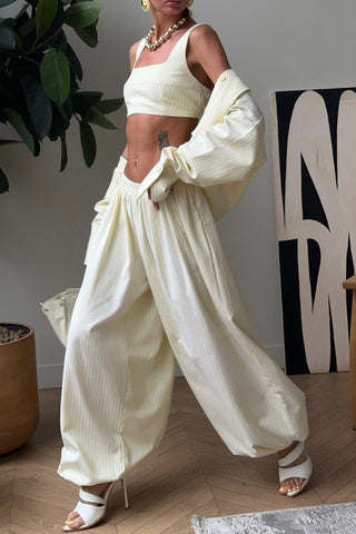 Three-Piece Cropped Shirt and Pants Set