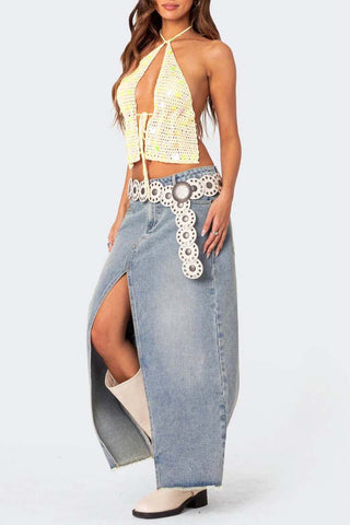 Halter Tie-Front Crochet Tank Top