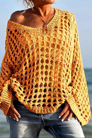Open-Knit Off-Shoulder Sweater Blouse