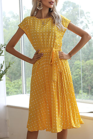 Polka Dot Tie-Waist Casual Dress