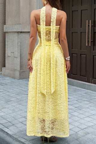 Elegant Strapless Lace Maxi Dress
