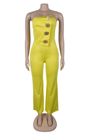 Strapless Button Wide-Leg Jumpsuit