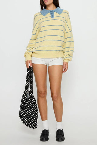 Striped Sweater with Contrast Collar