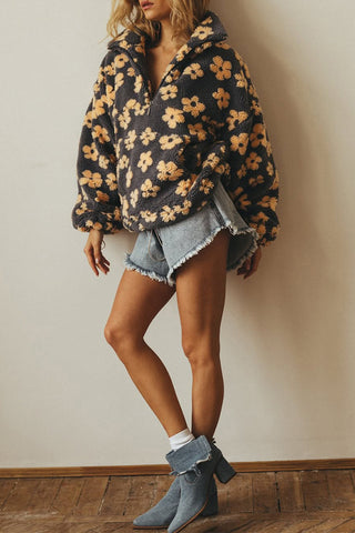 Floral-Print Mock Neck Sweatshirt