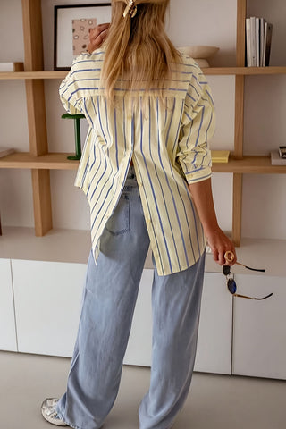 Striped Button-Front Long Sleeve Shirt