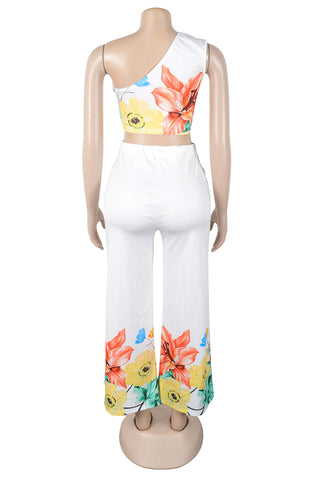 One-Shoulder Floral Pants Set
