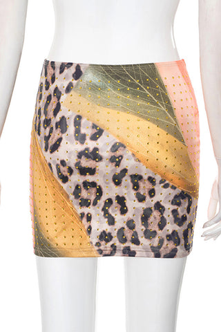 Studded Patchwork Mini Skirt
