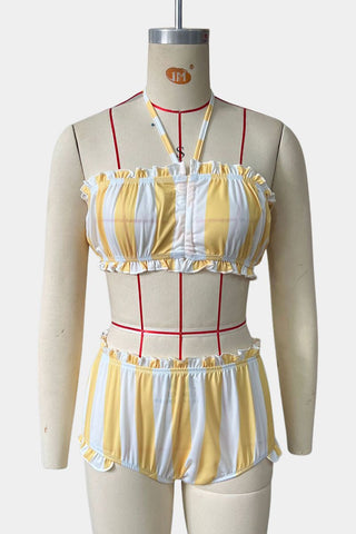 Striped Ruffle Bikini Set