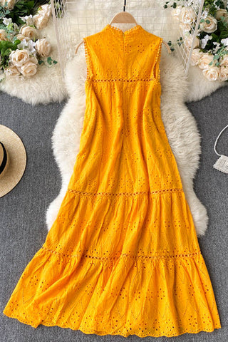 Button-Front Eyelet Maxi Dress