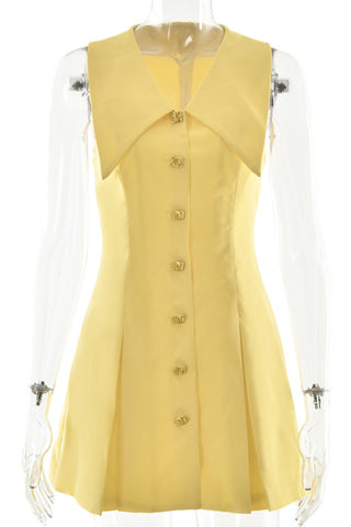 Contrast Collar Button-Up Dress