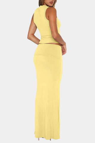 Sleeveless Crop Top and Maxi Skirt Set