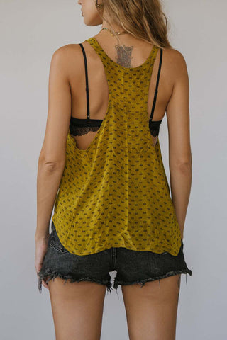 Printed Tank Top with Asymmetrical Hem