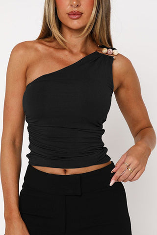 Asymmetrical Pearl-Accent Tank Top