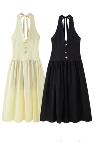 Halter Button-Accent Casual Dress