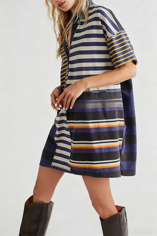 Striped Casual Belted Shirt Dress