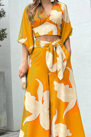 Floral Wrap Pants Set