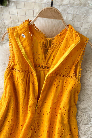 Button-Front Eyelet Maxi Dress