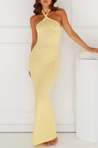 Halter Backless Ribbed Maxi Dress