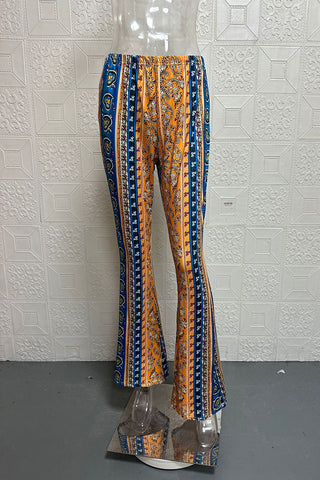 High-Waisted Patterned Flare Pants