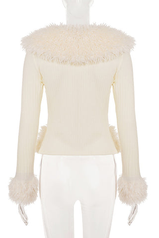 Zip-Front Faux Fur Trim Cardigan