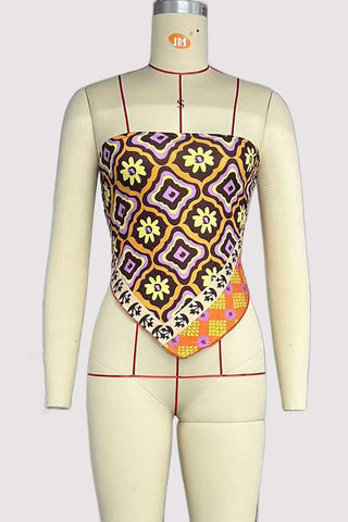 Abstract Print Strapless Tank Top