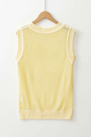 Hollowed Knit Round Neck Sweater Vest