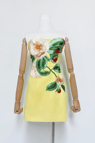 Floral Appliqué A-Line Dress
