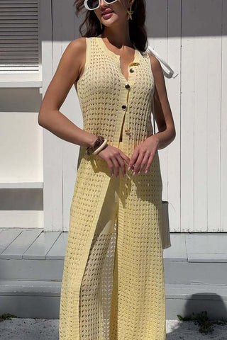 Sleeveless Button Front Pants Set