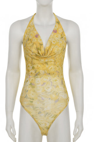 Floral Print Halter Bodysuit