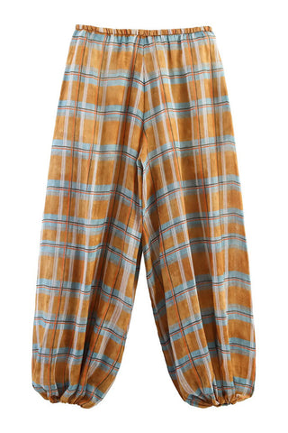 Elastic-Waist Plaid Casual Pants