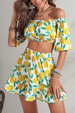 Lemon Off-Shoulder Skirt Set