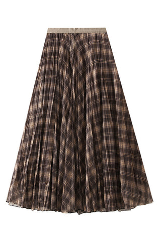 Pleated Plaid Maxi Skirt