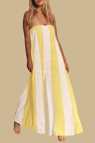 Strapless Wide-Leg Striped Jumpsuit