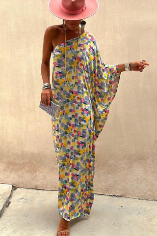 One-Shoulder Patterned Maxi Dress