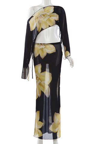 Floral One-Shoulder Skirt Set