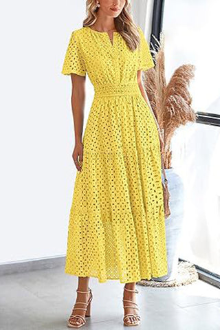 V-Neck Short Sleeve Midi Dress