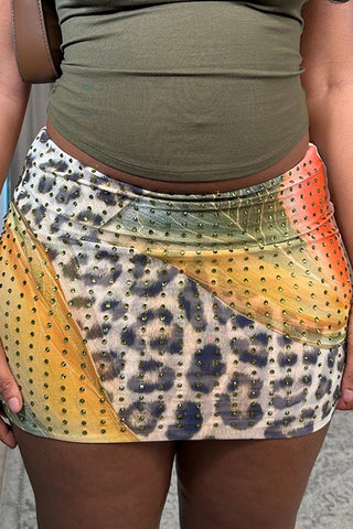 Studded Patchwork Mini Skirt