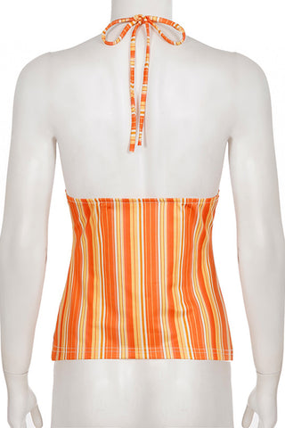 Striped Lace-Trim Halter Cami