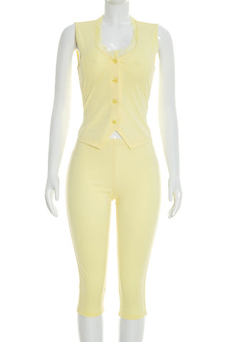 Sleeveless Button-Up Pants Set