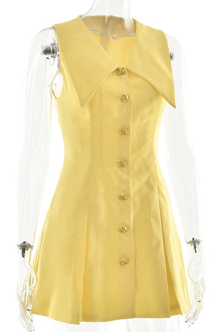 Contrast Collar Button-Up Dress