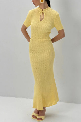 Tie-Front Ribbed Casual Dress