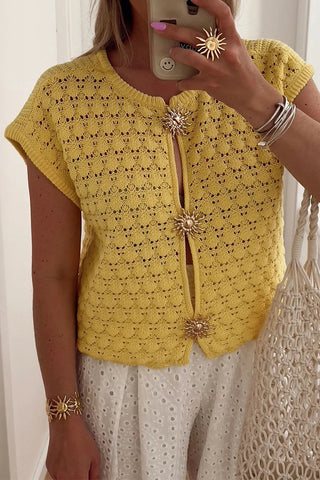 Crochet Button-Front Knit Top