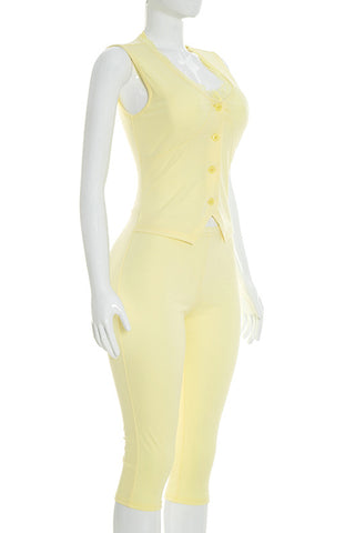Sleeveless Button-Up Pants Set