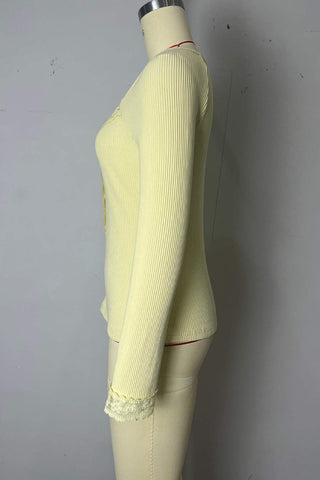 Lace-Trimmed V-Neck Ribbed Top