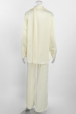 Button-Up Pants Set with Scarf